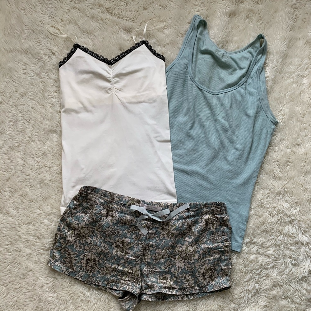 Victoria’s Secret 100% Silk shorts, tank, and cami